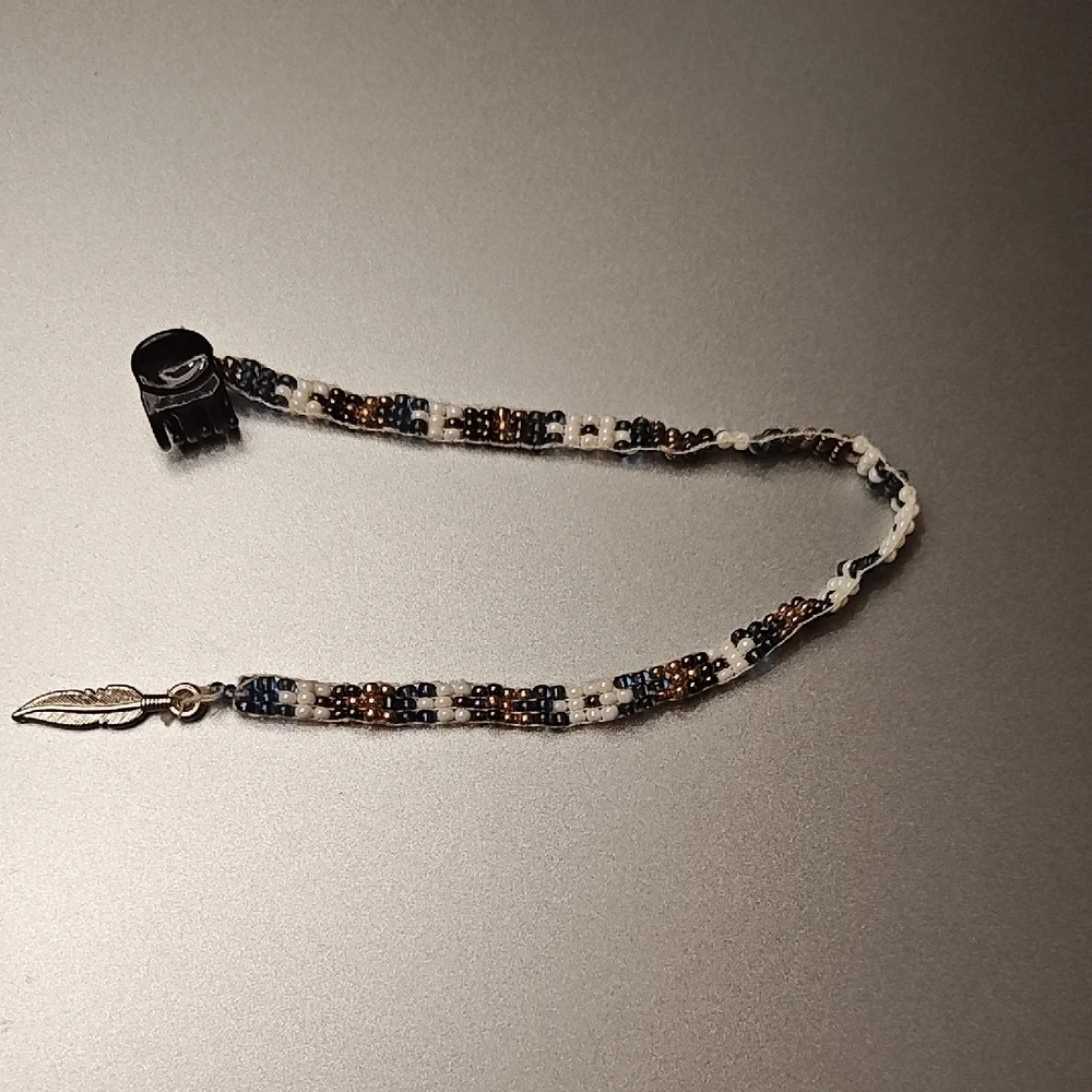 Beaded Hair Wrap – Black, White & Brown Accent - Picture 2 of 3